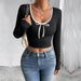 Voya Women's Fashion Simple Style Versatile T-shirt For Spring And Summer Slim Fit Short Style Sexy Contrasting Color Top_ecoleips.com