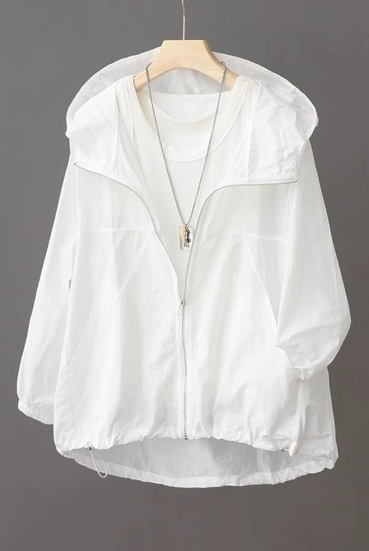 2026 Popular Solid Color Hooded Sunscreen Clothing, Summer Outdoor Light And Breathable Loose Cardigan, UV-proof Short Jacket_ecoleips.com