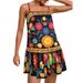 Women's Bohemian Style Printed Flowy Dress Casual Loose Fit European American Fashion Suspender Dress For Vacation Wear_ecoleips.com