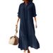 Cotton And Linen Long Irregular Dress, Shirt Collar Twist Button, Casual Skirt, Solid Color Loose Skirt_ecoleips.com