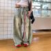 American Retro Dirty Dyed Scimitar Pants Jeans Women's Autumn Design Sense Tooling High Waist Loose Wide Leg Sickle Pants_ecoleips.com