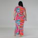 Women's Clothing Plus Size Knitted Dress Geometric Pattern Digital Print V Neck Short Sleeve Slit Skirt Style_ecoleips.com