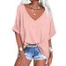 2025 Spring/Summer New Short Sleeved Summer Casual V-Neck Loose Top T-Shirt_ecoleips.com
