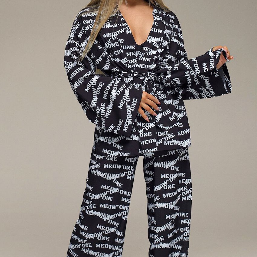 Women's Clothing New Printed Cardigan Pajamas Trousers Pajamas Two Piece Loose Casual Ladies Home Clothes_ecoleips.com