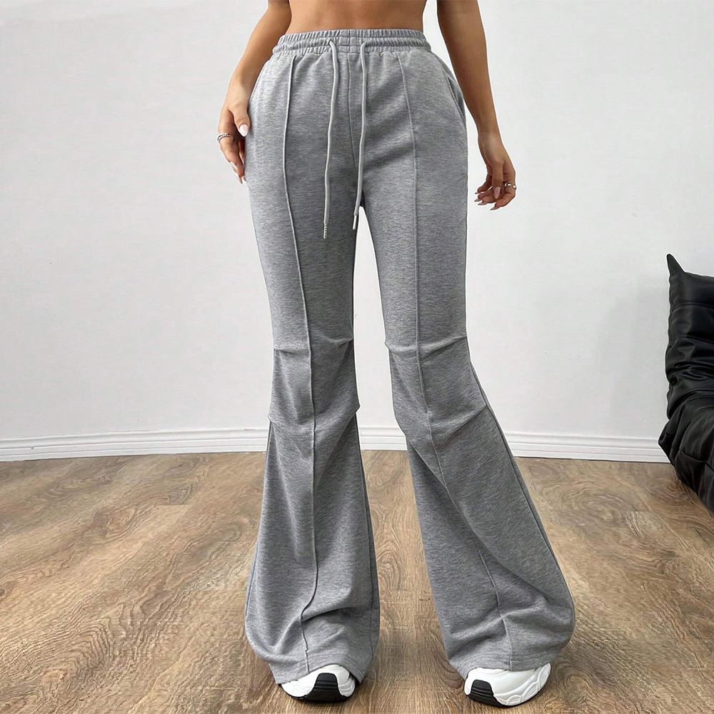 Voya Women's European American Simple Versatile Commuter Casual Pants For Spring And Summer With Drawstring Waist High-waisted Wide-leg Pants_ecoleips.com
