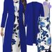 Women's Clothing Two Piece Set Dress Long Sleeved Cardigan Jacket Blue White Color Block Porcelain Print_ecoleips.com