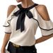 Women's Fashion 2025 Elegant Double Layer Short Sleeve Shirt With Bow Collar Pullover_ecoleips.com