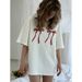 2025 Summer New Women's Loose Slimming Bowknot Print Fashion Top Short Sleeve T-Shirt Trend_ecoleips.com