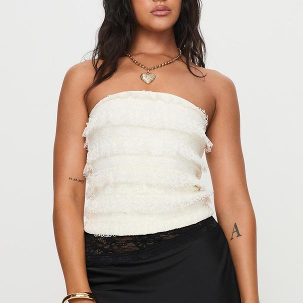 Women's Clothing Sexy Hot Girl Lace Pleated Lace Solid Color All Match French Tube Top_ecoleips.com