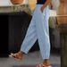 Suitable For All Seasons Spring And Autumn New Cotton Linen Solid Color Fashion Daily Side Pocket Elastic Waist Casual Women's Pants_ecoleips.com