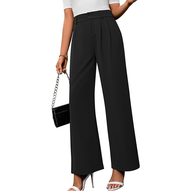 K Women's Temperament Commuting High Waisted Pants, Loose Straight Leg Long Pants, Wide Leg Pants_ecoleips.com