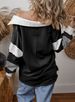 K Casual Versatile Deep V-neck Pullover With Striped Color Blocking Long Sleeved Loose Hoodie Top. No Necklaces Or Other Accessories_ecoleips.com