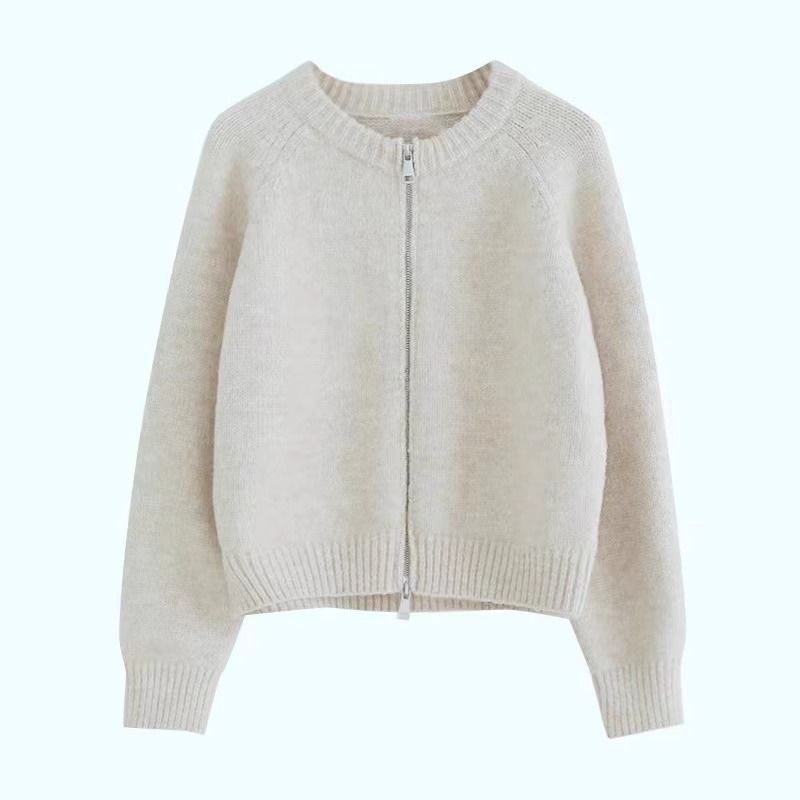 Knitted Cardigan Sweater Jacket For Women Autumn And Winter Christmas And New Year Red Loose Outer With Casual Zip Top F_ecoleips.com