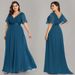 Women's Clothing New Fat Sister Bridesmaid Dress Wedding Annual Meeting Chiffon V Neck Banquet Long Dress_ecoleips.com