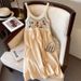 Bohemian Ethnic Style Mid-Length With Fairy Round Neck Hollow Embroidery Small Strap Dress For Women_ecoleips.com