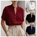 Women's V-Neck Linen Blend Short Sleeve Shirt - Breathable Summer Blouse With Relaxed Fit_ecoleips.com