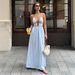 2026 Summer New Deep V-Neck Striped Vacation Dress, Bestseller, Backless Sleeveless Halter Neck Long Dress_ecoleips.com