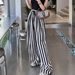 Suitable For All Seasons Hot Item Super Long Legs Flax Blend Color Block Striped Elastic Waist Drawstring Wide Leg Pants Women Fashion_ecoleips.com