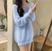 Women's V-Neck Pullover Sweater Imitation Mink Soft Waxy Loose Slim Fit Mid-Length For Autumn Winter_ecoleips.com