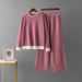 Women's Elegant Color Block Knit Sweater And Slimming Wide Leg Pants Two Piece Set Autumn/Winter round Neck Cross Border European Style_ecoleips.com