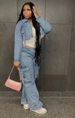 Women's Denim Workwear Jacket & Pants Set 2-Piece Outfit - Streetwear Oversized Pocket Utility Jumpsuit (Blue, M/L/XL/XXL)"_ecoleips.com