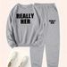 Women's Clothing Women's Fleece Lined Sweatshirt Set Style Two Piece Crew Sweatshirt Neck Casual Printed Sweatshirt_ecoleips.com