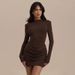 Elegant Solid Color Bodycon Dress – Long Sleeve, Slim Fit & Waist-Cinching (Fall Fashion Essential For Work & Evening Outfits)_ecoleips.com
