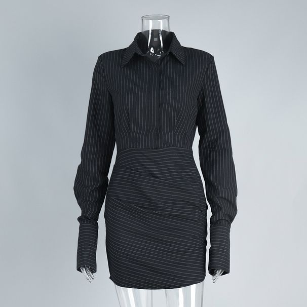 Cross-Border Striped Log-Sleeve Shirt Europea Ad America 2025 Sprig Summer New Mii Bodyco Slim Fit Dress For_ecoleips.com