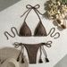 Women's Solid Color Rope Bikini Set - Soft Stretch Swimwear For Beach & Pool - Adjustable Ties & Comfortable Fit (S/M/L)_ecoleips.com