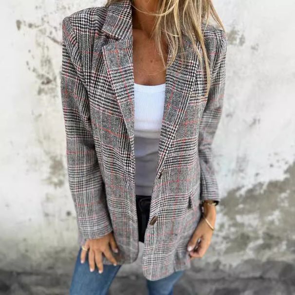 2025 Independent Website Cross-Border European And American Autumn/Winter Women's Retro Houndstooth Lapel Blazer_ecoleips.com