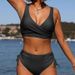 Women's Clothing Split Twist Bikini Solid Color High Waisted Sexy Tie Up Hollow Swimsuit For Women_ecoleips.com