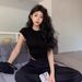 Summer Shoulder T-shirt White Short-sleeved Women's Slim-fit Spice Girls Short Bottoming Shirt New Round Neck Outer Wear_ecoleips.com
