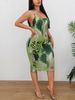 Women Spaghetti Strap Midi Dress Green Leopard Print Bodycon Casual Dress Summer Sexy Party Cocktail Clubwear Date Dress_ecoleips.com