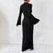 European And American Style 2025 Fall/Winter New Women's Fashion Round Neck Flared Long Sleeve Slim Fit Bodycon_ecoleips.com
