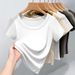 Women's Hong Kong Style Trendy Sophisticated Round Neck Short Sleeve Top Ribbed Fabric Hot Selling Spring Summer_ecoleips.com