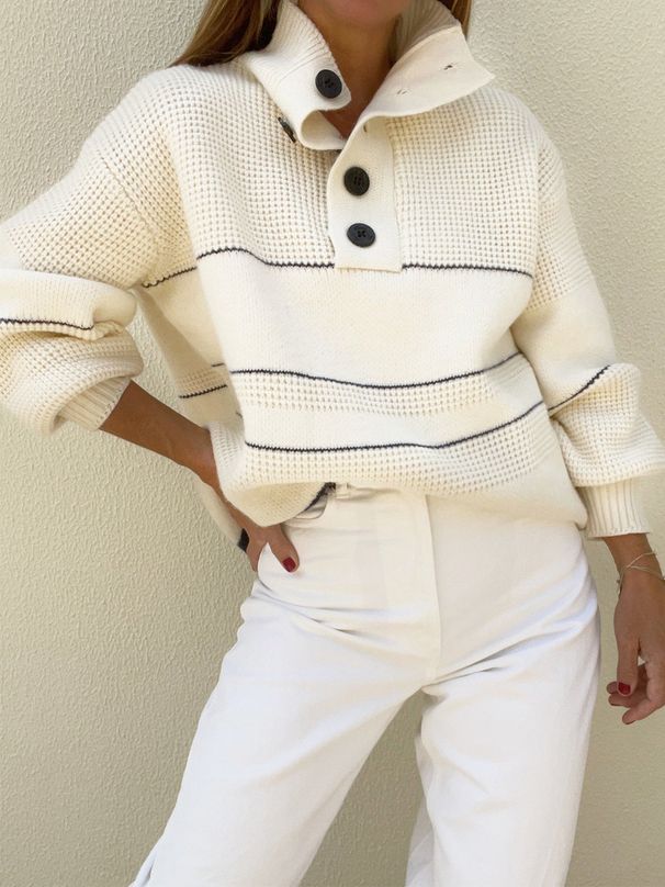 Women's Clothing Outerwear Loose Striped Turtleneck Knitted Sweater_ecoleips.com
