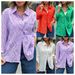 Women's Solid Color Shirt Collar Top Loose Fit Large Size with Hollow Embroidery Detail European And American Style Spring Autumn_ecoleips.com