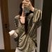 Autumn Lazy Wind Striped Long Sleeve Sunscreen T-Shirt Women's Summer U-Neck Loose Top Wholesale_ecoleips.com