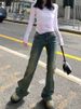 K American Hot Girl Vintage Denim Micro Flared Pants For Women's New Low Rise Slim Fit And Stretchy Flared Pants_ecoleips.com