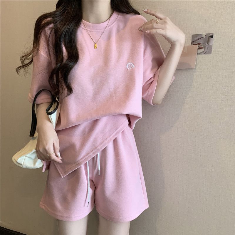 Women's Clothing In Summer Sports Casual Style Hemmed Short Sleeved T Shirt A Line Wide Leg Shorts Two Piece Suit_ecoleips.com