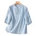 A Versatile, Artistic, And Retro-Style Half-Sleeved Cotton-Linen Top Perfect For Summer; Features A Stylish Buttoned Des_ecoleips.com