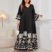 Aria Basics Aria Basics Cross-Border New Bell Sleeve Loose European And American Elegant Style V-Neck Printed Long Dress For Women_ecoleips.com