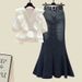 Women’s Clothing Pure desire style summer suit for women new style high end temperament ruffled shirt denim fishtail skirt two piece suit_ecoleips.com