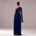Verve Women's New High-End One-Shoulder Asymmetric Neck Long Sleeve Slim Fit Split Evening Dress_ecoleips.com
