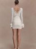 JULISSA MO Patchwork Lace Deep V-neck Ribbon Women Mini Dress Flare Sleeve Hollow Out Dress Spring Slim Elegant Party Club Dress_ecoleips.com
