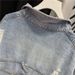 Women's Retro Style Slimming Denim Jacket For Spring Autumn Loose Fit Plus Size Casual Export Style With Frayed Edges_ecoleips.com