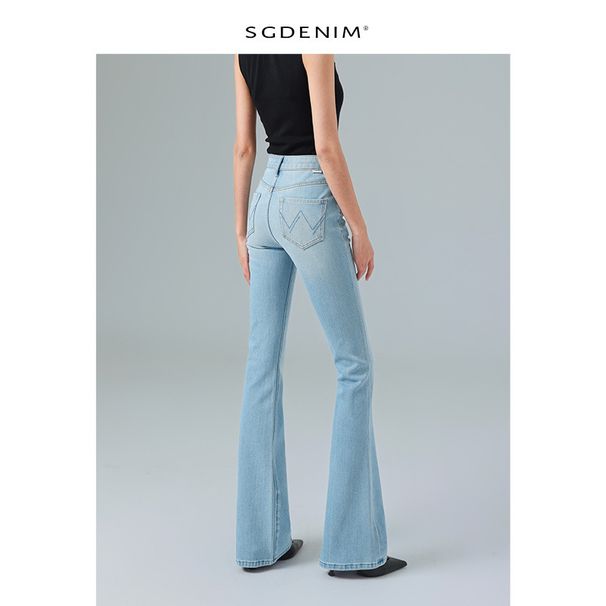 Retro High-Waisted Flared Jeans for Women Versatile All-Season Colors Four-Way Stretch Slim Fit Hip Lifting Spring Style Size 26_ecoleips.com