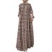 Women's Clothing Ethnic Style Long Sleeved Loose Cardigan Temperament Plaid Cotton And Linen Long Dress_ecoleips.com