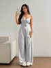 Summer Women's Grey Jumpsuits, Sleeveless Halter Design, Backless, Loose Wide-leg Styles_ecoleips.com