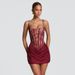 European American Style Women's Sexy Lace Slip Dress Slim Fit Bodycon Pleated Banquet High End Dress_ecoleips.com